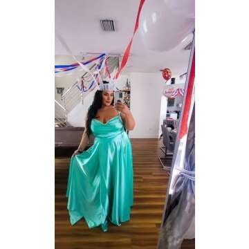 Miao Duo Womens Spaghetti Straps Satin Prom Dresses 2025 High Split Prom Party Ball Gowns with Pockets Rust 08