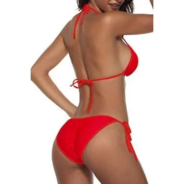 Women Two Piece Swimsuit Sexy Swimwear Halter String Triangle Bikini Sets Red S