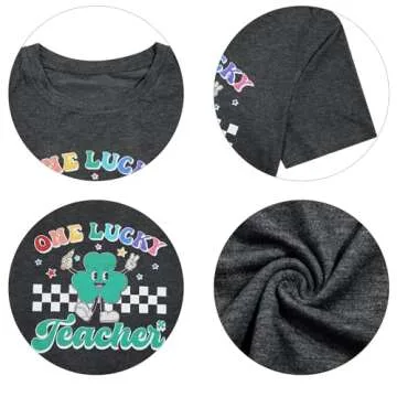 FASHGL One Lucky Teacher Shirt Women St. Patrick's Day Tshirt Lucky Clover Teacher Shirt Shamrock Teacher Gift Tee Tops