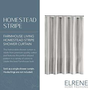 Elrene Home Fashions Farmhouse Living Homestead Stripe Fabric Shower Curtain, 72.00" x 72.00", Black