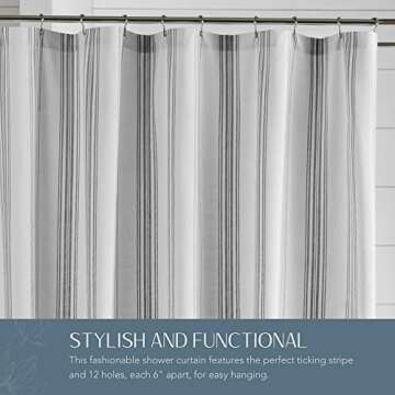 Elrene Home Fashions Farmhouse Living Homestead Stripe Fabric Shower Curtain, 72.00" x 72.00", Black