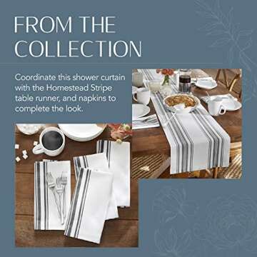 Elrene Home Fashions Farmhouse Living Homestead Stripe Fabric Shower Curtain, 72.00" x 72.00", Black