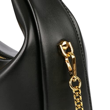 SINBONO Vienna Women's Top Handle Handbag Vegan Leather Shoulder Bag with Crossbody Chain-Black