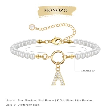 MONOZO Initial Pearl Bracelet - Personalized Elegance Gift