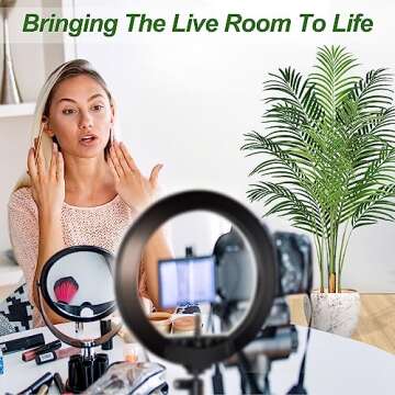 Keeplush 5ft Artificial Palm Tree Indoor Plant Tall Fake Tropical Paradise Palm Tree in Pot with Real Bark Design Faux Areca Palm Tree for Home Office Living Room Bedroom Farmhouse Modern Decor 1pcs