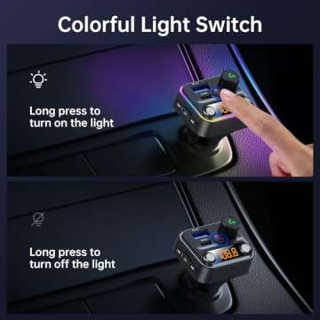 Syncwire Bluetooth 5.4 FM Transmitter Car Adapter 42W [Light Switch] [Stronger Dual-mic] [HiFi Bass Sound] [Fast Charging] Wireless FM Radio Stereo Music Adapter Hands-Free Calling Support USB Drive