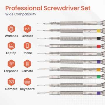 Wrist & Style Professional Screwdriver Kit by W&S for Watches, Glasses and Accessories: (10pc Tool Set) - to Adjust, Remove, Replace and Repair - Stainless Steel Professional - 10 Piece