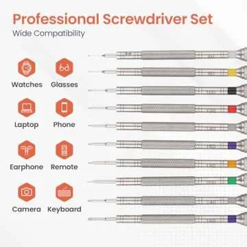 Wrist & Style Professional Screwdriver Kit by W&S for Watches, Glasses and Accessories: (10pc Tool Set) - to Adjust, Remove, Replace and Repair - Stainless Steel Professional - 10 Piece