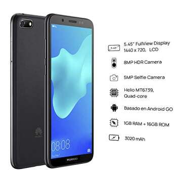 Huawei Y5 2018 DRA-L23 Dual SIM FullView Display 5.45" 4G LTE Quad Core 16GB 8MP Smartphone Factory Unlocked Android GO (International Version- No Warranty) (Black)