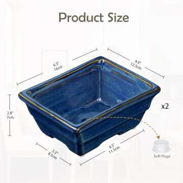 Villa Como Bonsai Pots Shallow Succulent Planters for Live Bonsai Trees Set of 2, 6.3" Ceramic Pot f...