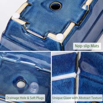 Villa Como Bonsai Pots Shallow Succulent Planters for Live Bonsai Trees Set of 2, 6.3" Ceramic Pot for Succulents Indoor with Drainage Hole, Outdoor Cactus Plant Bonsai Pot，Ceramic Flower Pot