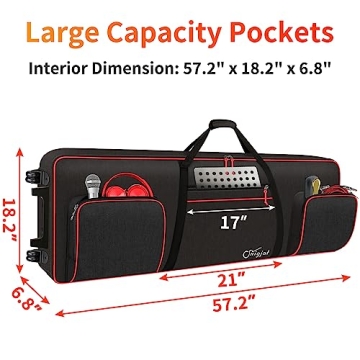SNIGJAT 88 Key Keyboard Case with Wheels (Interior: 57.2"x18.2"x6.8"), Padded Rolling Piano Case with Adjustable Shoulder Straps and Sturdy Pull Handle, 88 Key Keyboard Gig Bag with 3-Pocket Storage