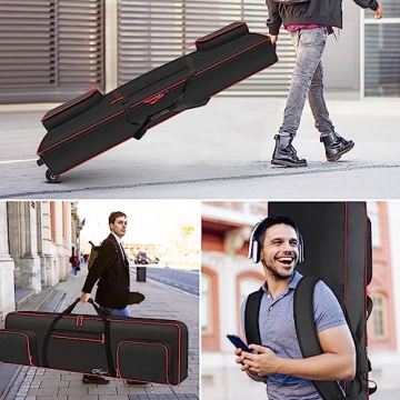 SNIGJAT 88 Key Keyboard Case with Wheels (Interior: 57.2"x18.2"x6.8"), Padded Rolling Piano Case with Adjustable Shoulder Straps and Sturdy Pull Handle, 88 Key Keyboard Gig Bag with 3-Pocket Storage