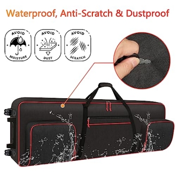 SNIGJAT 88 Key Keyboard Case with Wheels (Interior: 57.2"x18.2"x6.8"), Padded Rolling Piano Case with Adjustable Shoulder Straps and Sturdy Pull Handle, 88 Key Keyboard Gig Bag with 3-Pocket Storage