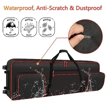 SNIGJAT 88 Key Keyboard Case with Wheels (Interior: 57.2"x18.2"x6.8"), Padded Rolling Piano Case with Adjustable Shoulder Straps and Sturdy Pull Handle, 88 Key Keyboard Gig Bag with 3-Pocket Storage