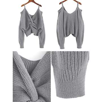 ZAFUL Women's Off Shoulder Sweater Twisted Pullover Oversized Sweater Jumper Tops(3-Gray Goose, S)