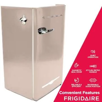 Frigidaire Retro Compact Fridge with Chiller, 3.2 cu ft Countertop Fridge with Built-In Bottle Opener, Compact Refrigerator for Office, Bedroom, Dorm Room or Cabin - 16.5" D x 19" W x 31" H (Coral)