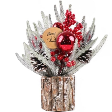 Mini Eucalyptus Christmas Tree with Red Berries & Pine Cones - Tabletop Decor