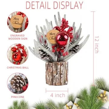 Mini Eucalyptus Christmas Tree with Red Berries Pine Cones Decor