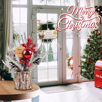 Mini Eucalyptus Christmas Tree with Red Berries Pine Cones Decor