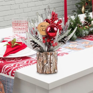 Mini Eucalyptus Christmas Tree with Red Berries Pine Cones Decor