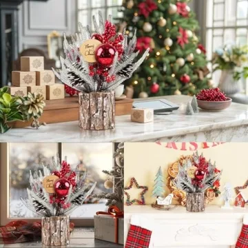 Mini Eucalyptus Christmas Tree with Red Berries Pine Cones Decor
