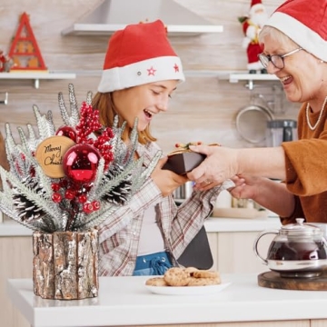 Mini Eucalyptus Christmas Tree with Red Berries Pine Cones Decor
