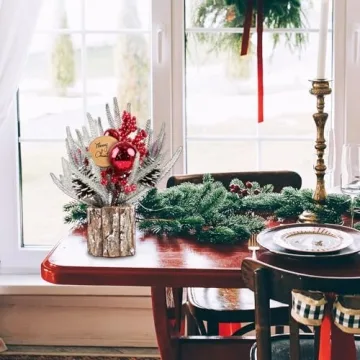 Mini Eucalyptus Christmas Tree with Red Berries Pine Cones Decor