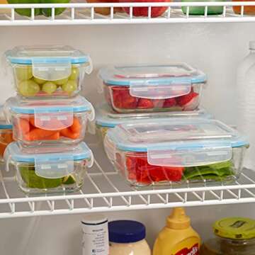 1790 Glass Food Storage Containers with Lids -12 Pack - Glass Meal Prep Containers, Airtight Glass Lunch Boxes, Approved & Leak Proof Heat Resistant Up to 550℉ (24 Total Pieces)