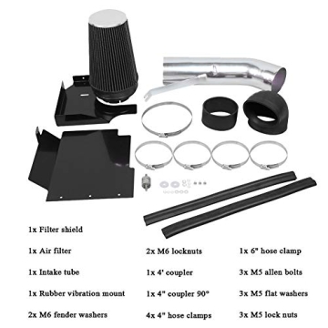 MooSun 4" Cold Air Intake System + Heat Shield For 99-06 GMC/Chevy V8 4.8L/5.3L/6.0L / Silverado 1500/2500/3500 (Black)