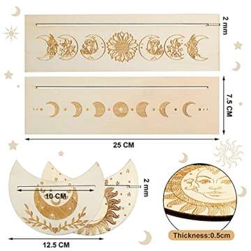 Wooden Tarot Card Stand holder 4 Pieces Moon Phase Tarot Card Altar Stand Moon Shape and Rectangle C...