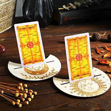 Wooden Tarot Card Stand holder 4 Pieces Moon Phase Tarot Card Altar Stand Moon Shape and Rectangle Card Holder Lenormand or Oracle Card Display Stands Tarot Card Stand for Witch Divination Tools