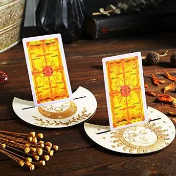 Wooden Tarot Card Stand holder 4 Pieces Moon Phase Tarot Card Altar Stand Moon Shape and Rectangle Card Holder Lenormand or Oracle Card Display Stands Tarot Card Stand for Witch Divination Tools
