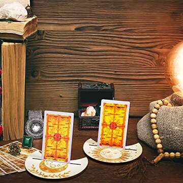 Wooden Tarot Card Stand holder 4 Pieces Moon Phase Tarot Card Altar Stand Moon Shape and Rectangle Card Holder Lenormand or Oracle Card Display Stands Tarot Card Stand for Witch Divination Tools