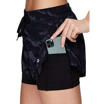 RBX Active Women's Athletic Training Quick Dry Camo Print Workout Running Shorts
