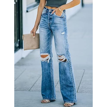 Stylish Bobono Women's High Waisted Wide Leg Jeans
