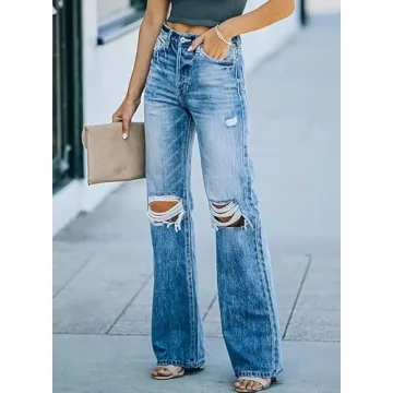 Stylish Bobono Women's High Waisted Wide Leg Jeans