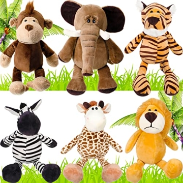 6 Pieces Safari Stuffed Animals Plush Jungle Animal Toys Set for Boys Girls, Lion Elephant Zebra Gir...