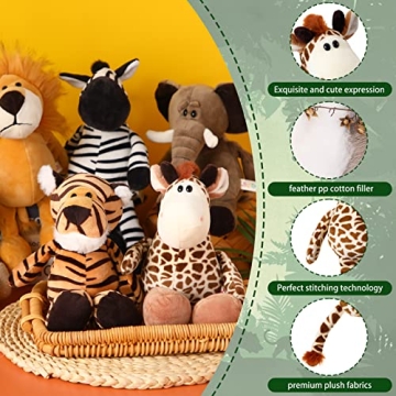 Jungle Animal Toys Set - 6 Plush Safari Animals for Kids