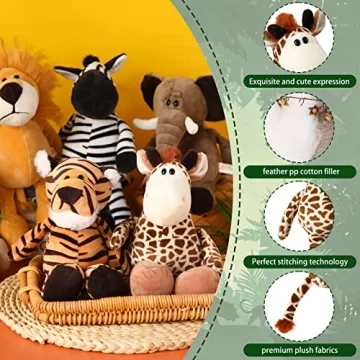 Jungle Animal Toys Set - 6 Plush Safari Animals for Kids