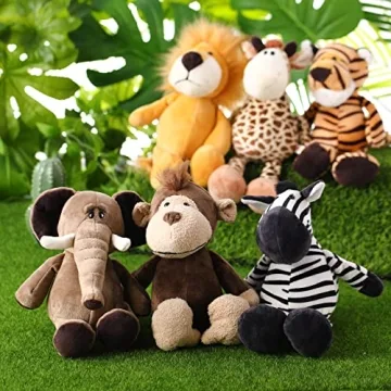 Jungle Animal Toys Set - 6 Plush Safari Animals for Kids