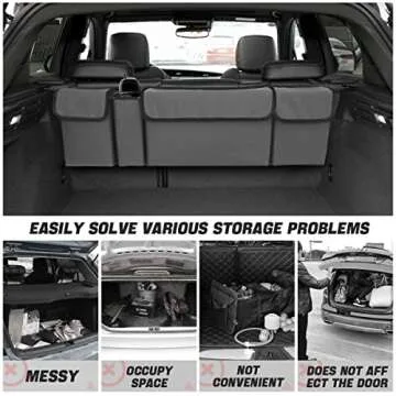AUCELI Car Trunk Organizer, Backseat Hanging Large Storage with Adjustable Straps, Waterproof Collapsible Cargo Bag with 4 Pockets, Sturdy Space Saver Frees Trunk Floor for SUV, Truck, MPV