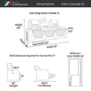 Valencia Oslo XL Home Theater Seating | Premium Top Grain Italian Nappa 11000 Leather, Power Recline...