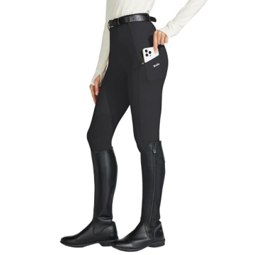 Willit Women's Knee-Patch Horse Riding Breeches with Zipper Pockets in Black