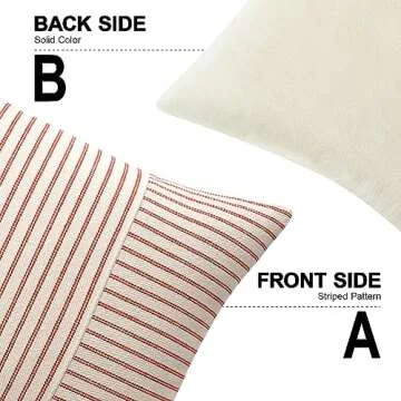 MIULEE Red and Beige Patchwork Farmhouse Pillow Covers 18x18 Inch, Pack of 2 Striped Linen Decorative Modern Accent Pillow Cases for Sofa Couch Bedroom