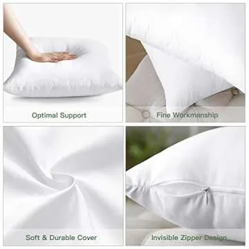 OTOSTAR Pack of 4 Throw Pillow Inserts, 18 x 18 Square Cushion Inner Soft Fluffy Plump Stuffer Cushion Pads White Decorative Pillow Inserts