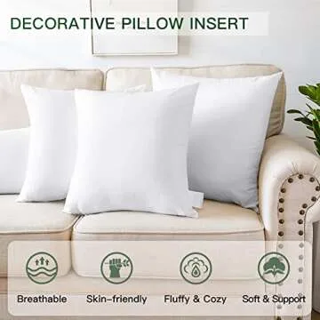 OTOSTAR Pack of 4 Throw Pillow Inserts, 18 x 18 Square Cushion Inner Soft Fluffy Plump Stuffer Cushion Pads White Decorative Pillow Inserts