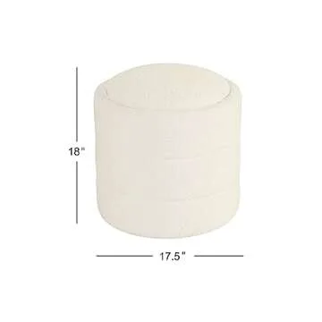 HomePop Round Ottoman with Storage and Removable Lid - Cream Boucle