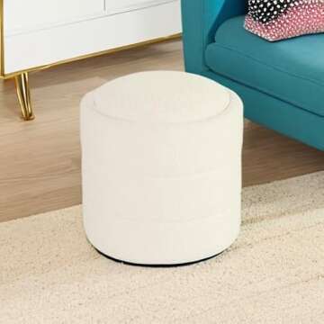 HomePop Storage Round Ottoman with Removable Lid Home Décor|Upholstered Round Foot Rest Ottoman - Cream Boucle