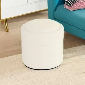 HomePop Round Ottoman with Storage and Removable Lid - Cream Boucle
